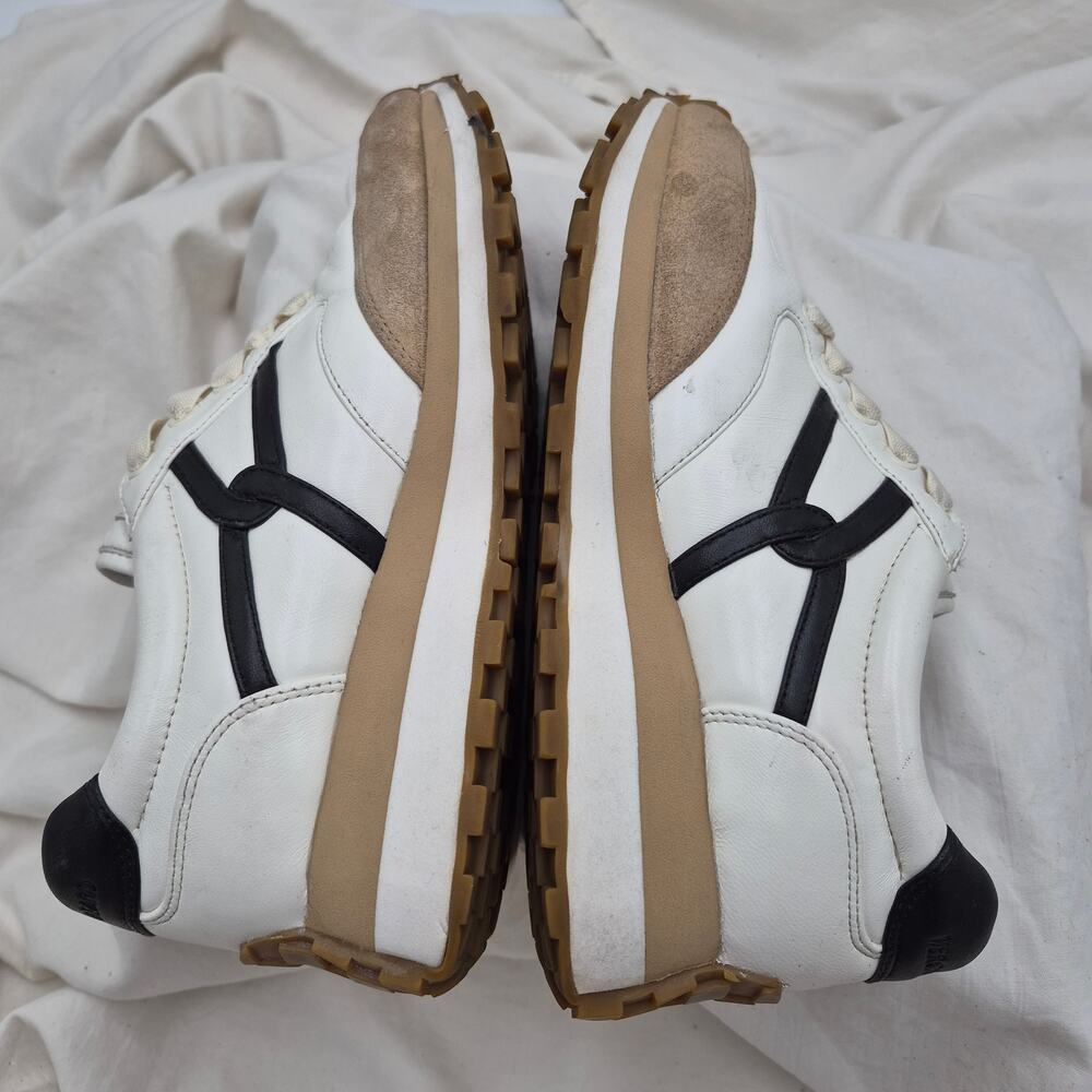 Veronica Beard Valentina low-top sneakers white leather camel suede women size 8 - Picture 1 of 11